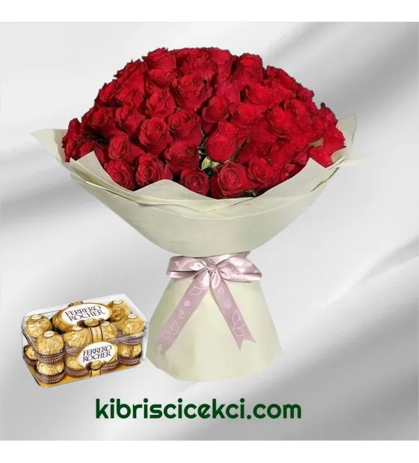 71 Kırmızı Gül Buketi 16'lı Ferrero Çikolata
