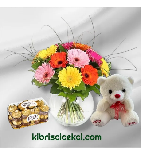 Akvaryumda Gerbera Ayıcık 16'lı Ferrero Çikolata