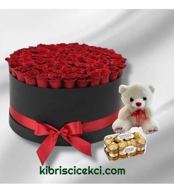 Kutuda 101 Kırmızı Gül Ayıcık 16'lı Ferrero Çikolata